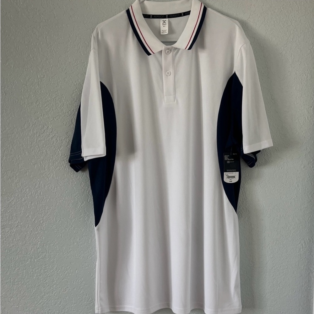 Xersion White Polo with Navy Accents